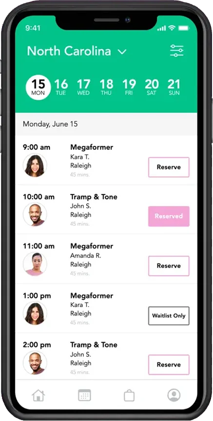 MEGA app class schedule